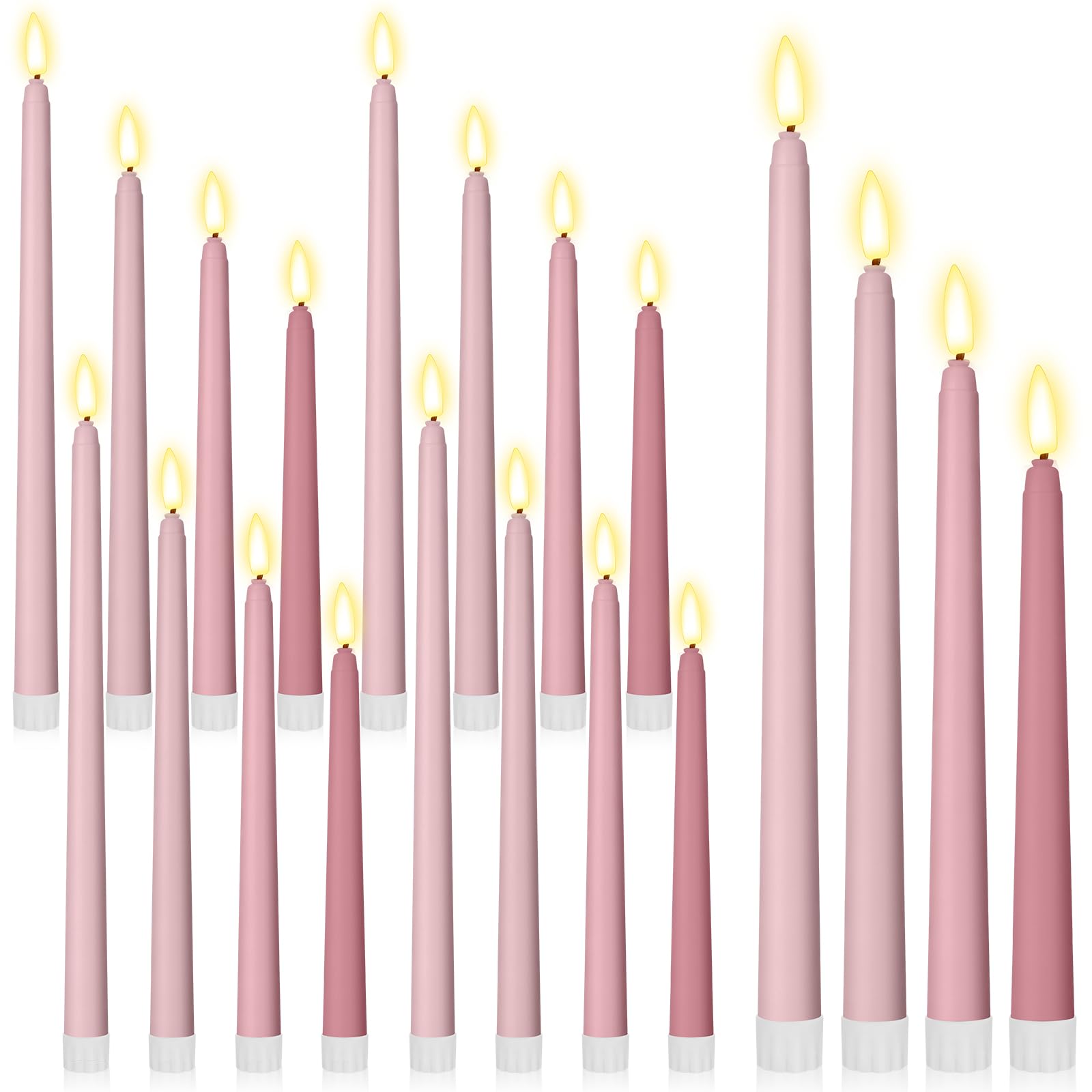 Rossesay 24 Pcs Flameless LED Taper Candles Battery Operated Candle 8.5", 9.65", 10.8", 12.8" Flameless Candlesticks Flickering for Christmas Church Wedding Indoor Decoration(Classic, Pink Tones)