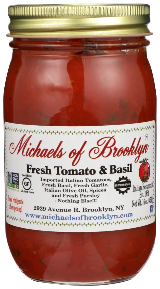 MICHAEL'S OF BROOKLYN, Sauce, Tomato Basil, Pack of 6, 16 FL OZ, (GMO Free Low Sodium Vegan Wheat Free Yeast Free)