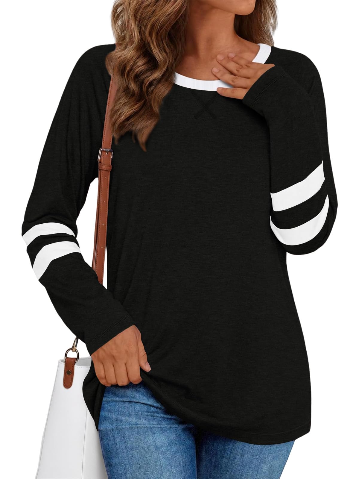 Cuptacc Langarmshirt Damen Basic Pullover Herbst Farbblock Top Causal | Sweatshirt Damen,Langarm,Locker,Zweifarbiges,Longshirt,Alltag,Freizeit