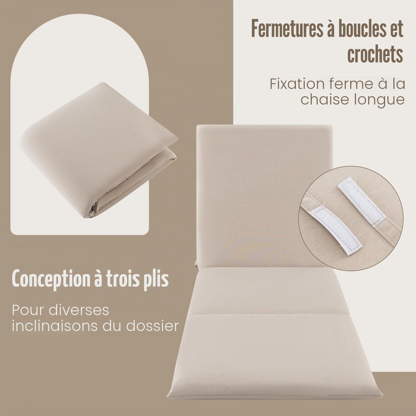 Giantex Coussin Bain de Soleil Lot de 2, Coussin Chaise Longue Pliant avec Attaches à Crochets et Boucles, Matelas Bain de Soleil pour Meubles de Patio Intérieurs et Extérieurs, 182 x 59 cm, Beige