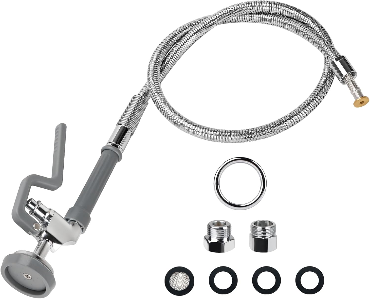 60inch Pre Rinse Hose with Sprayer, Commercial Sink Spray Valve Flexible Stainless Hose Replacement Kit for Wall Mount Restaurant Kitchen Industrial Faucet - Grey