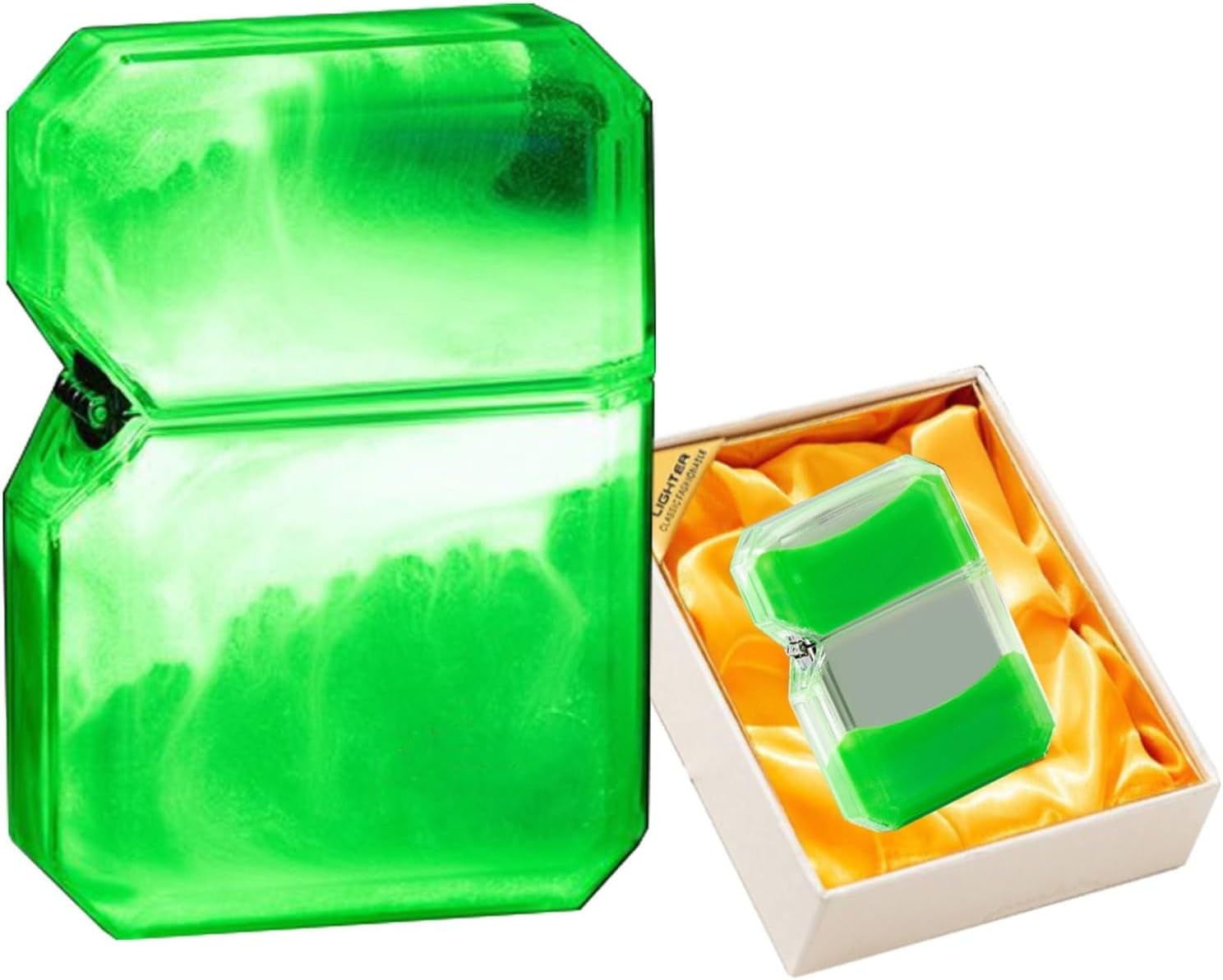 Windproof Torch Lighter, Luminous Quicksand, Butane, Zinc Alloy, ABS, Unique, Green