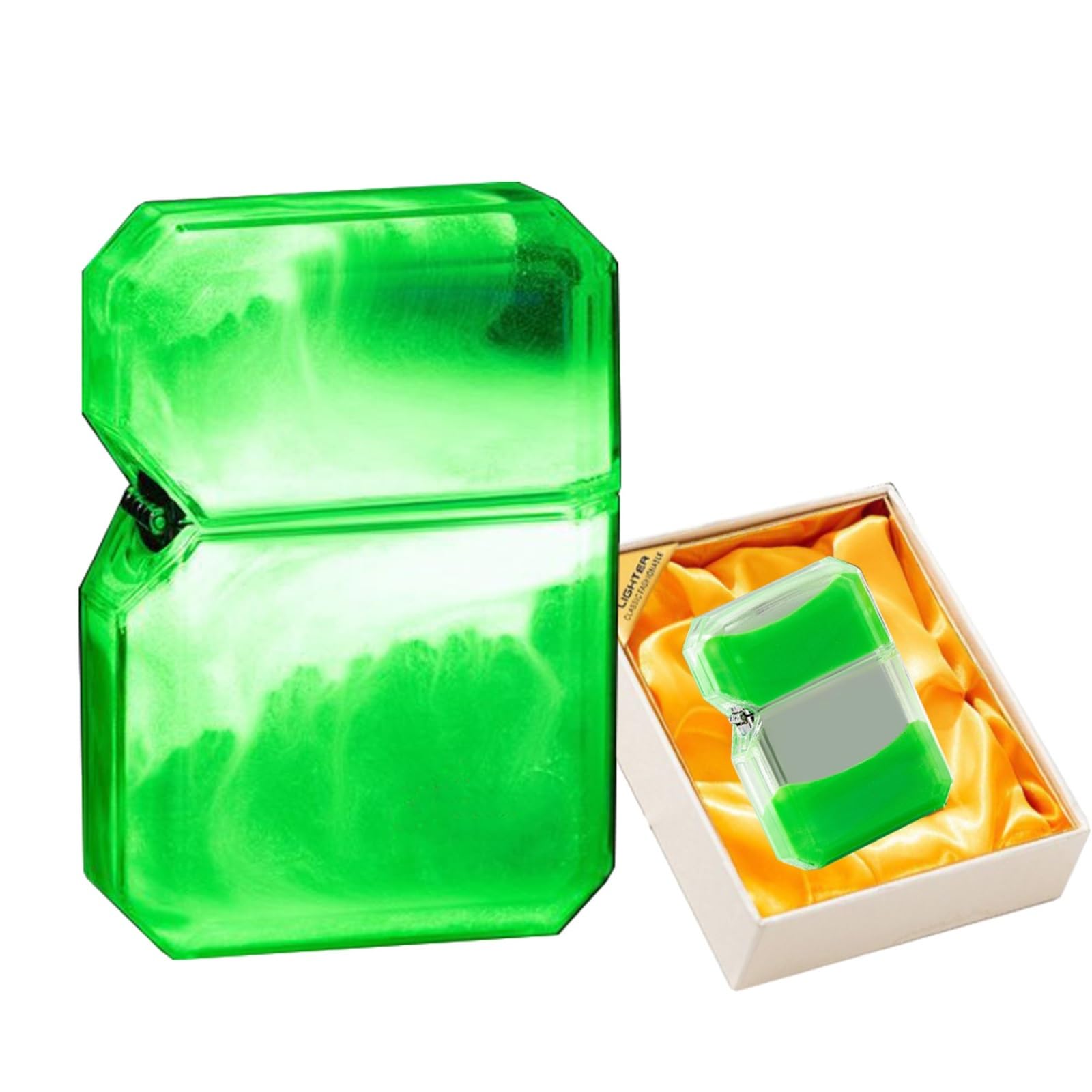 Windproof Torch Lighter, Luminous Quicksand, Butane, Zinc Alloy, ABS, Unique, Green