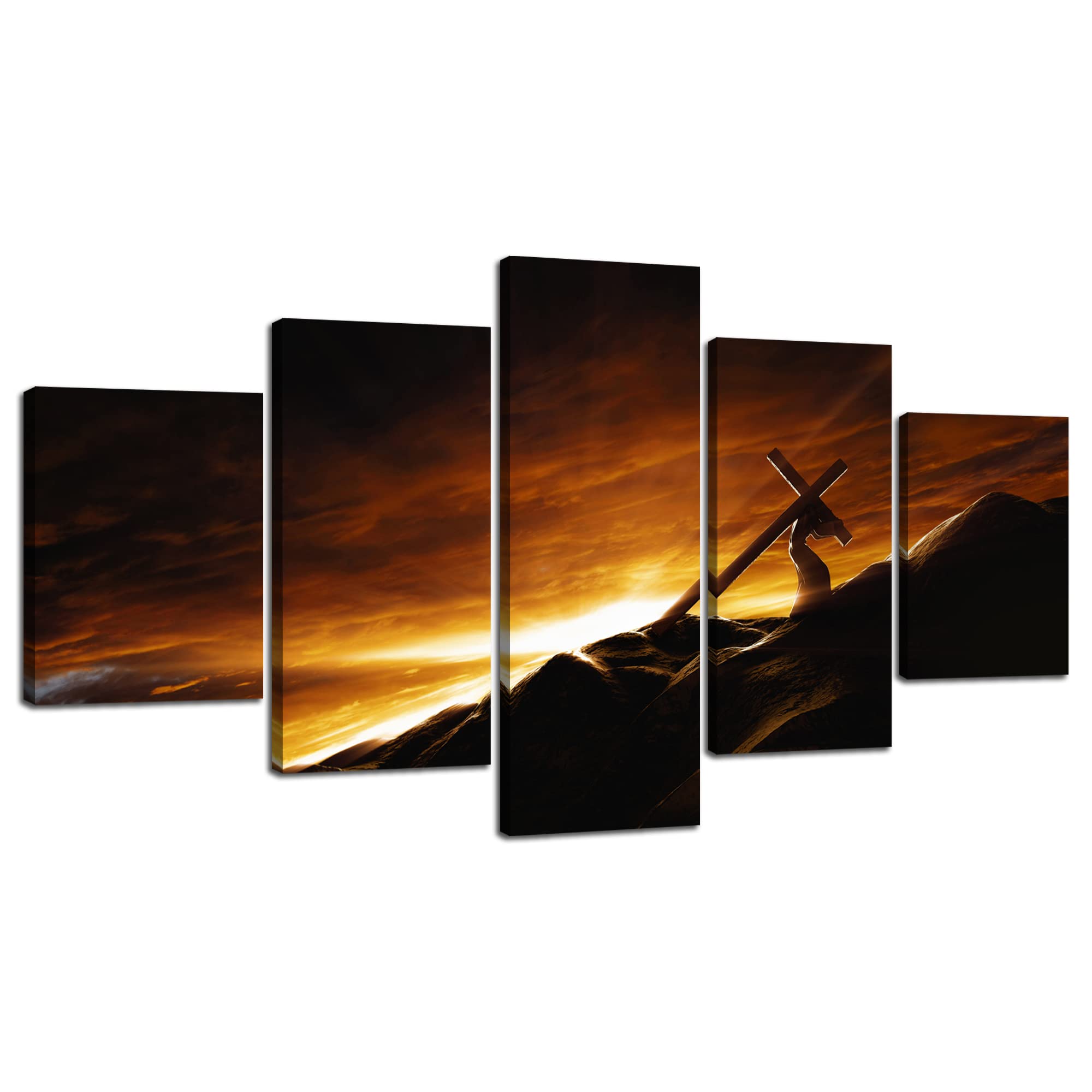 Jesus Carrying The Cross Wall Art Jesus Christ Crucifixion Wall Decor Christian Picture Canvas Print Religion Poster Painting Framed Home Dining Room Decoration Ready to Hang(60''Wx32''H)