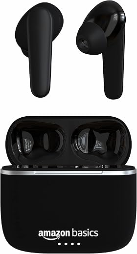 AmazonBasics Bluetooth 5.0 Truly Wireless in Ear Earbuds, Up to 38 Hours Playtime, IPX-5 Rated, Type-C Charging Case, Touch Controls, Voice Assistant, Optional Single Side Use for Phone Calls, Black