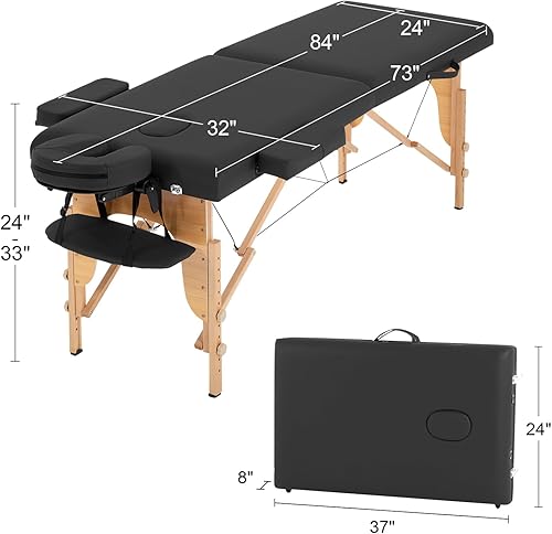 Miniatura 7 de FDW Cama de masaje portátil de 24 pulgadas de ancho, cama de pestañas 2 mesas plegables de altura ajustable plegable con bolsa no tejida para spa,