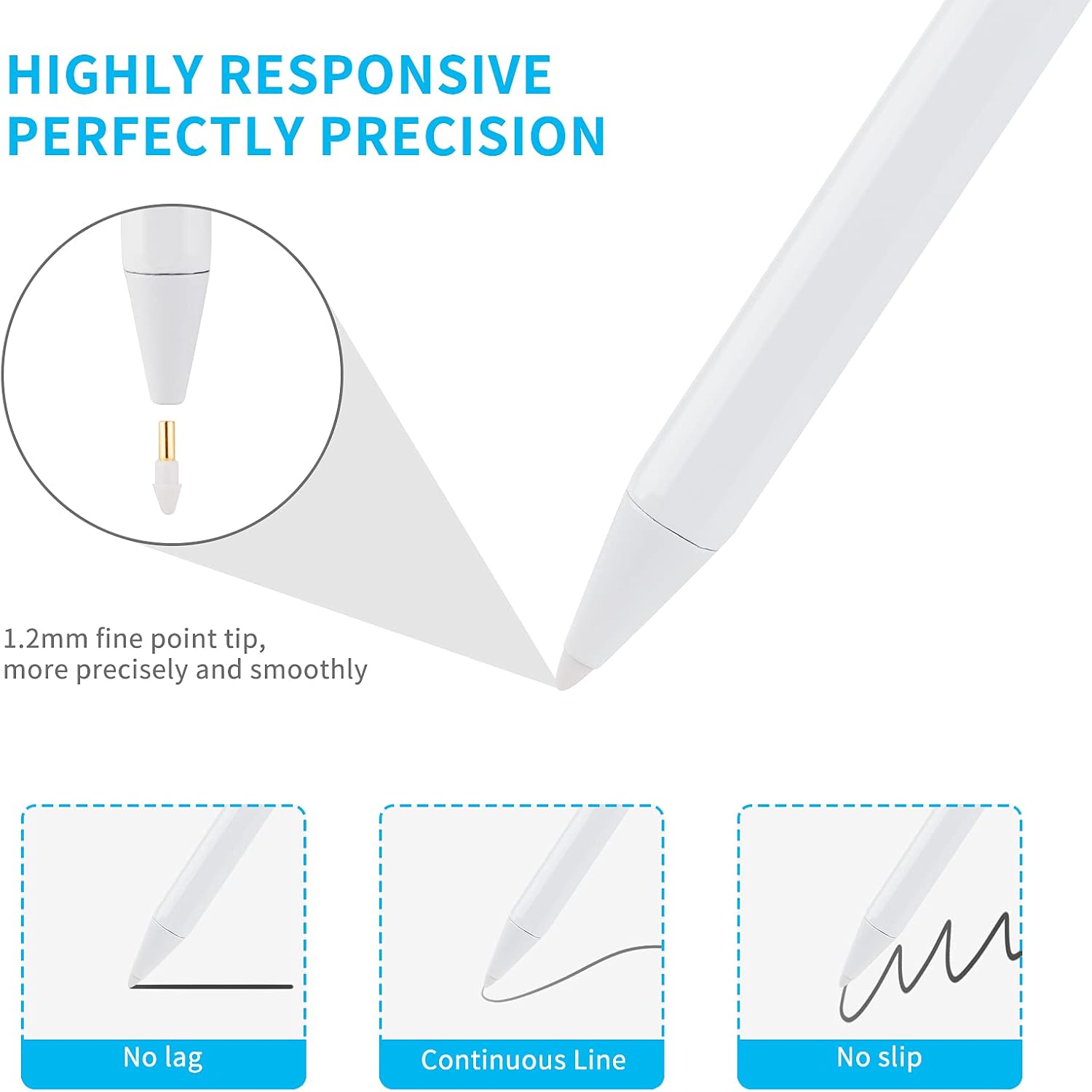 iPad Pro 11 Inch Pencil,1.5mm Fine Point Tip Stylus Pen Compatible with Apple iPad Pro 11" Pencil with Palm Rejection Good for iPad Drawing Pen,White image 5