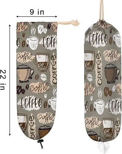 Miniatura 2 de Soporte para bolsas de plástico con temática de café, soporte de pared reutilizable para bolsas de plástico, dispensador grande de almacenamiento de