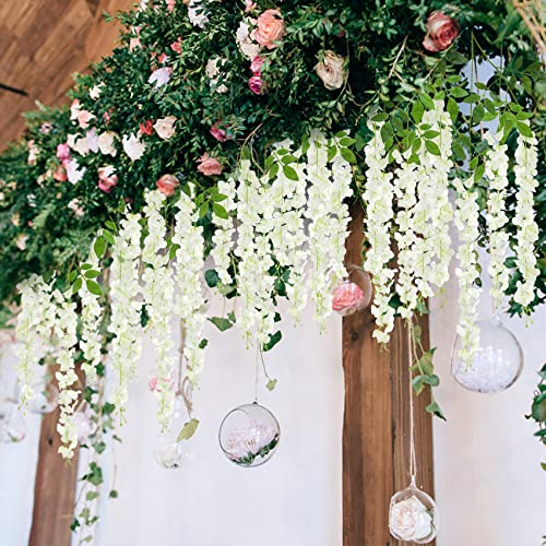 24 Pack White Artificial Wisteria Hanging Flowers Fake Wisteria Garland Silk Vines Ratta Lush Long Flower String For Home Room Wall Outdoor Garden Wedding Party Ceremony Decorations (White) #TOP6