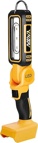 YAWV Luz de trabajo LED inalámbrica para batería Dewalt de 20 V máximo, dos niveles ajustables hasta 1000 lúmenes con protección de bajo voltaje,