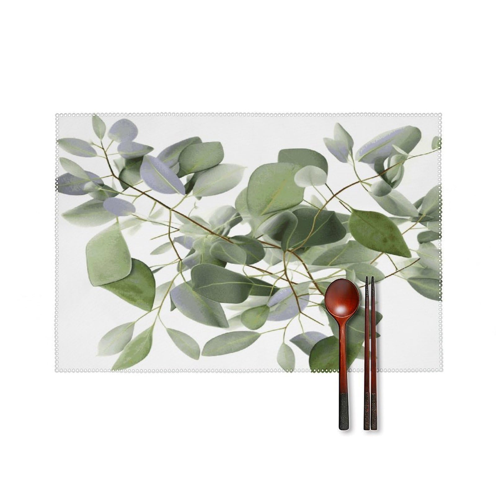 Fekiloot Style Green Eucalyptus Leaves Placemats Set Of 6,Table Mat