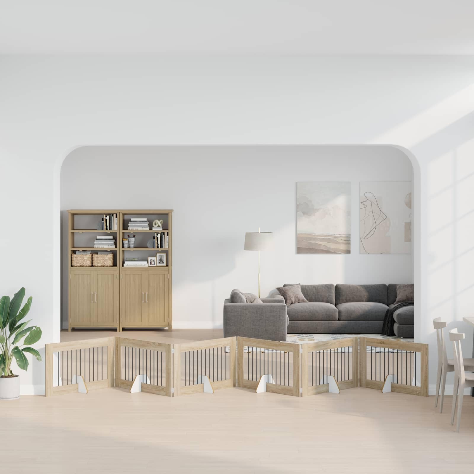 Portería para perros de 6 piezas con soporte de roble Sonoma 100 x 60 cm, plegable, modular ampliable para interior y exterior, caño seguro, protección y cierre para perros y cachorros