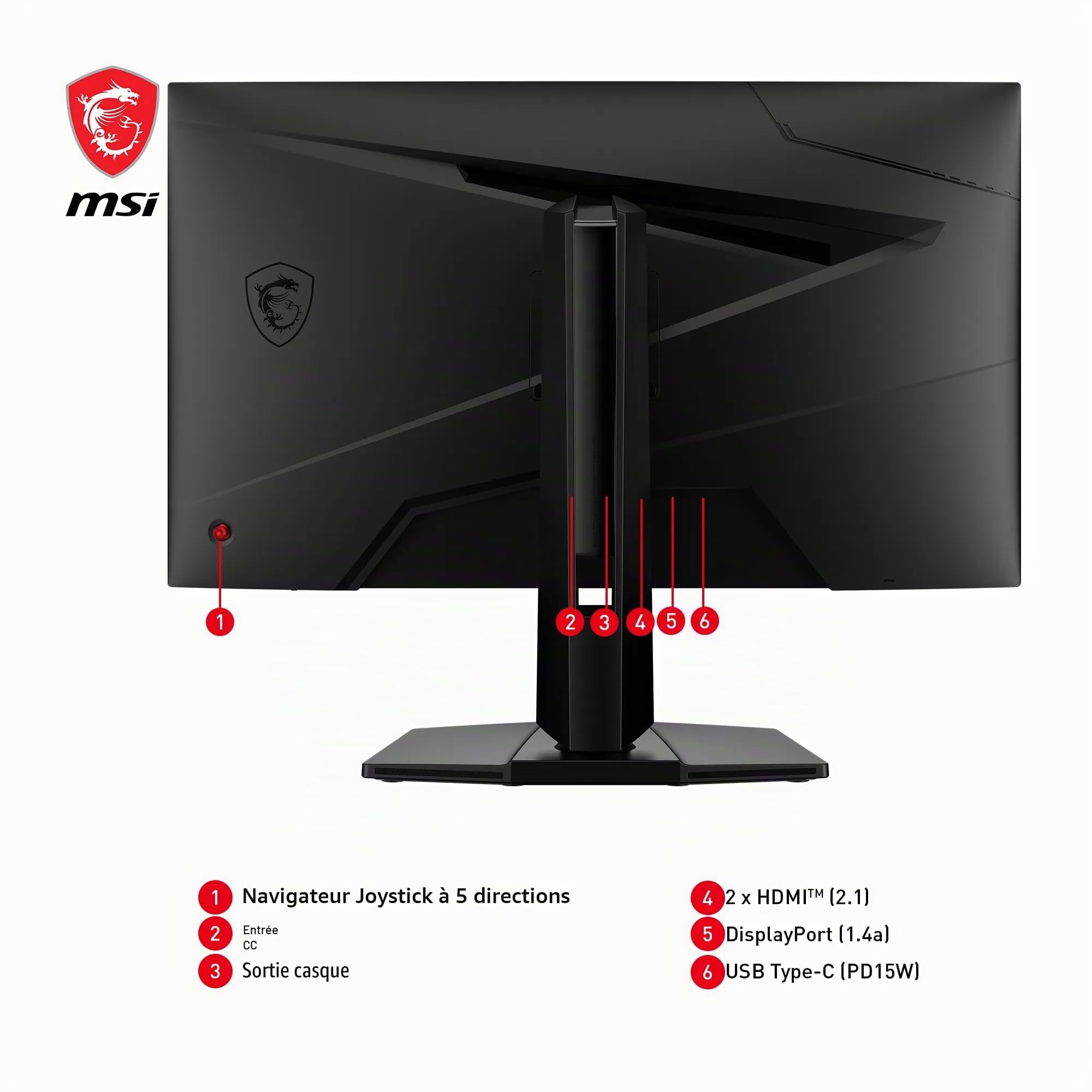 MSI MAG 274UPF E2 Écran Gaming 27“ UHD 4K - Dalle IPS 3840x2160, 160 Hz / 0,5 ms (GtG), 133% sRGB, Design sans Cadre, DisplayHDR 400, DisplayPort 1.4a, HDMI, USB Type-C