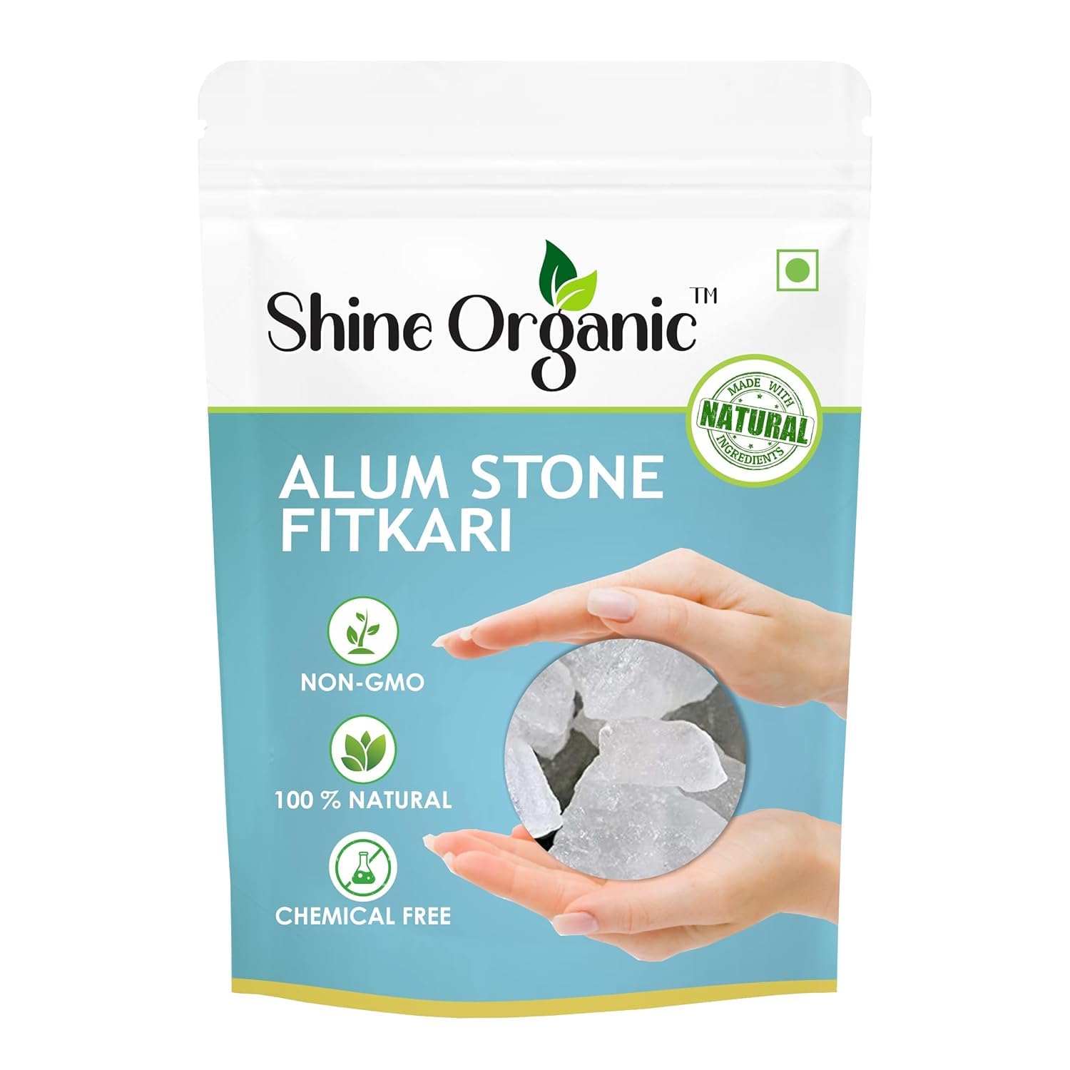 Shine Organic Fitkari Stone - Alum Stone For Water Purification | Phitkari Stone For Skin Care - White Phitkari After Shave Fitkari For Face Glowing - (150 gm)
