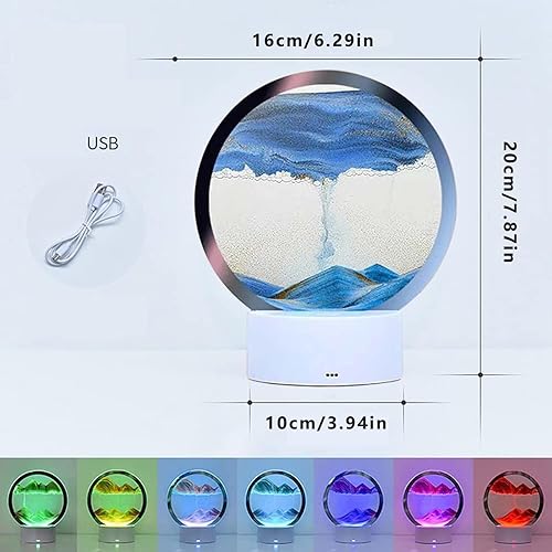 Miniatura 7 de WLWMCFXPWH Lámpara de mesa creativa de arena movediza lámpara LED de reloj de arena 3D arte de arena móvil lámpara de mesa de noche de arte de