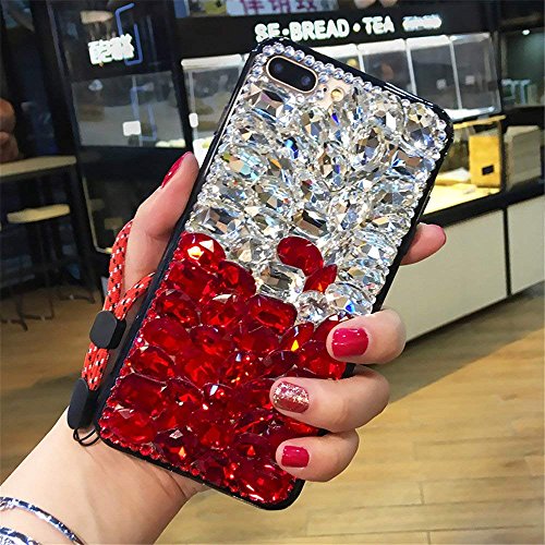 Case for HTC Desire 530,Luxury 3D Handmade Sparkle Stunning Stones Crystal Rhinestone Bling Full Diamond Gemstone Glitter Case for HTC Desire 530(B White/Red)