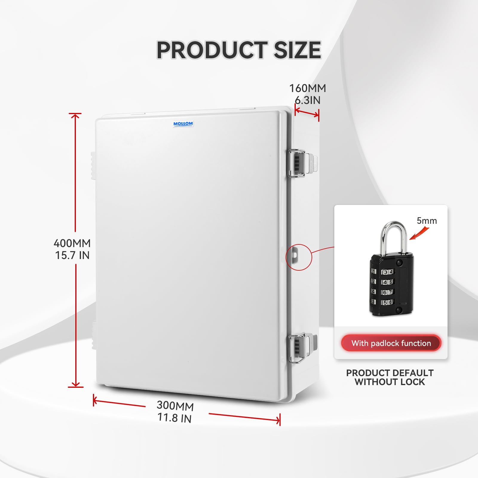 Mollom Caja de empalme exterior con tapa gris（400x300x160mm） | Impermeable IP67,pestillo acero inox,placa de montaje con soportes de pared para proyectos eléctricos(15.7x11.8x6.3pulg)