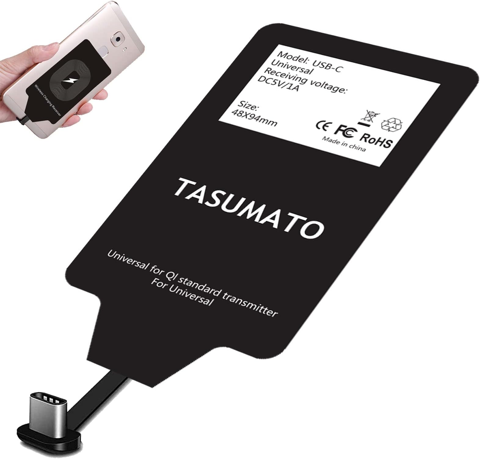 Wireless Charging Receiver Qi Charger Adapter for Moto E7 Plus LG G5 Galaxy A40 A41 A42 5G A60 A12 A11 A10e A01 A32 A31 A30 A22 A21s A21 A20e A20 A72 A71 A52 A51 A50 Samsung USB Type C Android Charge