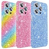 Kucheed 3PCS Sparkling Skin Protector for iPhone, Bling Glitter Shiny Grain Full Cover Edges Sticker, Precise-Fit Back Protector/Luxury Wraps/Bling Phone Decorations for iPhone 15 Pro