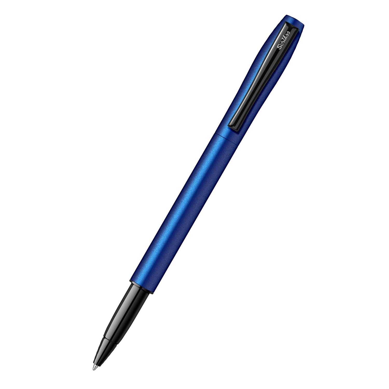 Scrikss Carnival 0.7mm Roller Ball Point Pen - Matte Satin Blue SS Barrel & Cap, Layered With Epoxy Paint, SS Clip With Glossy Black Lacquer, ABS Black Grip For Writing Gift Adults Office Use