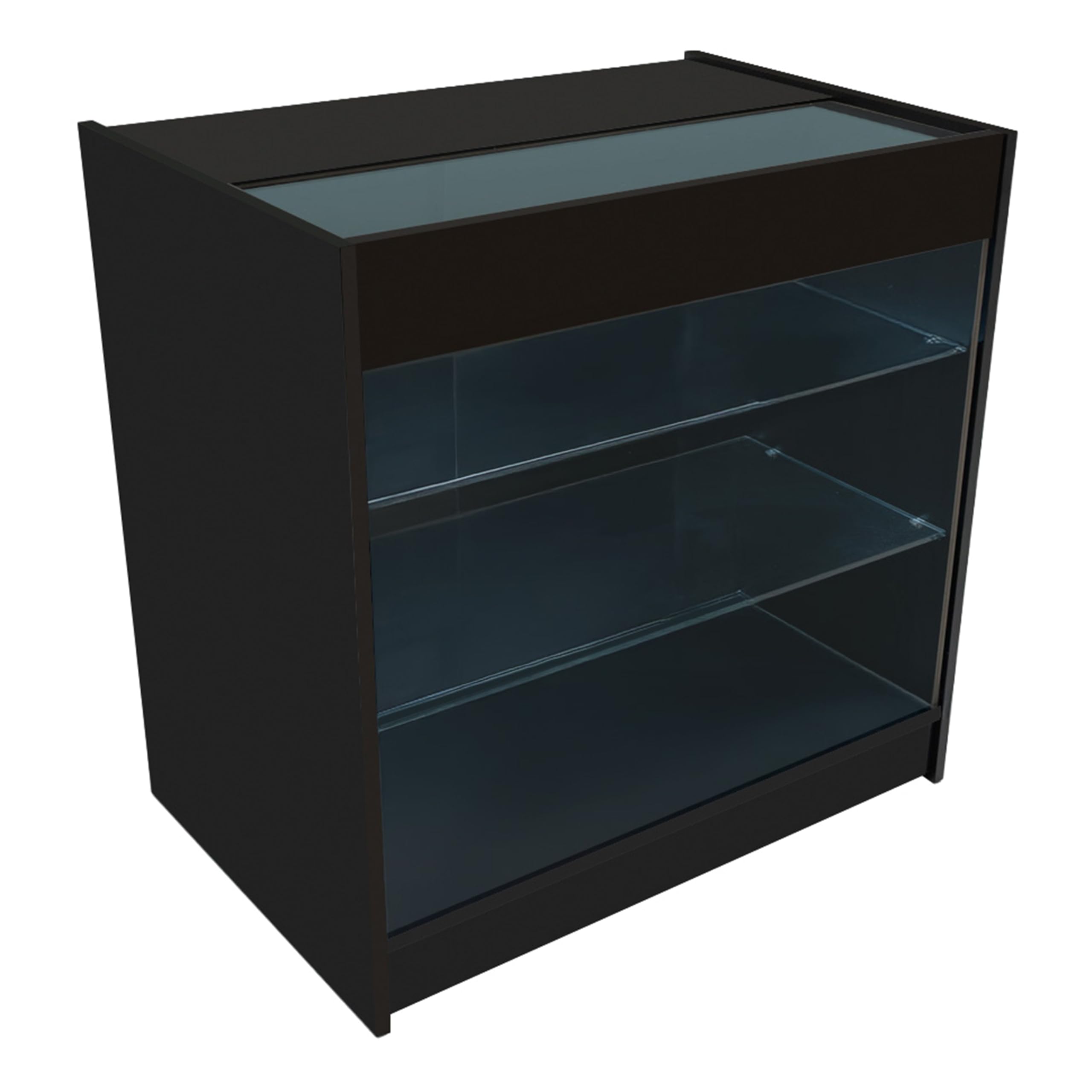 Set Banconi Nero Hyperion LED K900 B900 LM60 TB60 con Illuminazione Bianca, Serrature, Vetrina in Vetro, Blocco Cassa e Mensole Interne per Negozi e Boutique