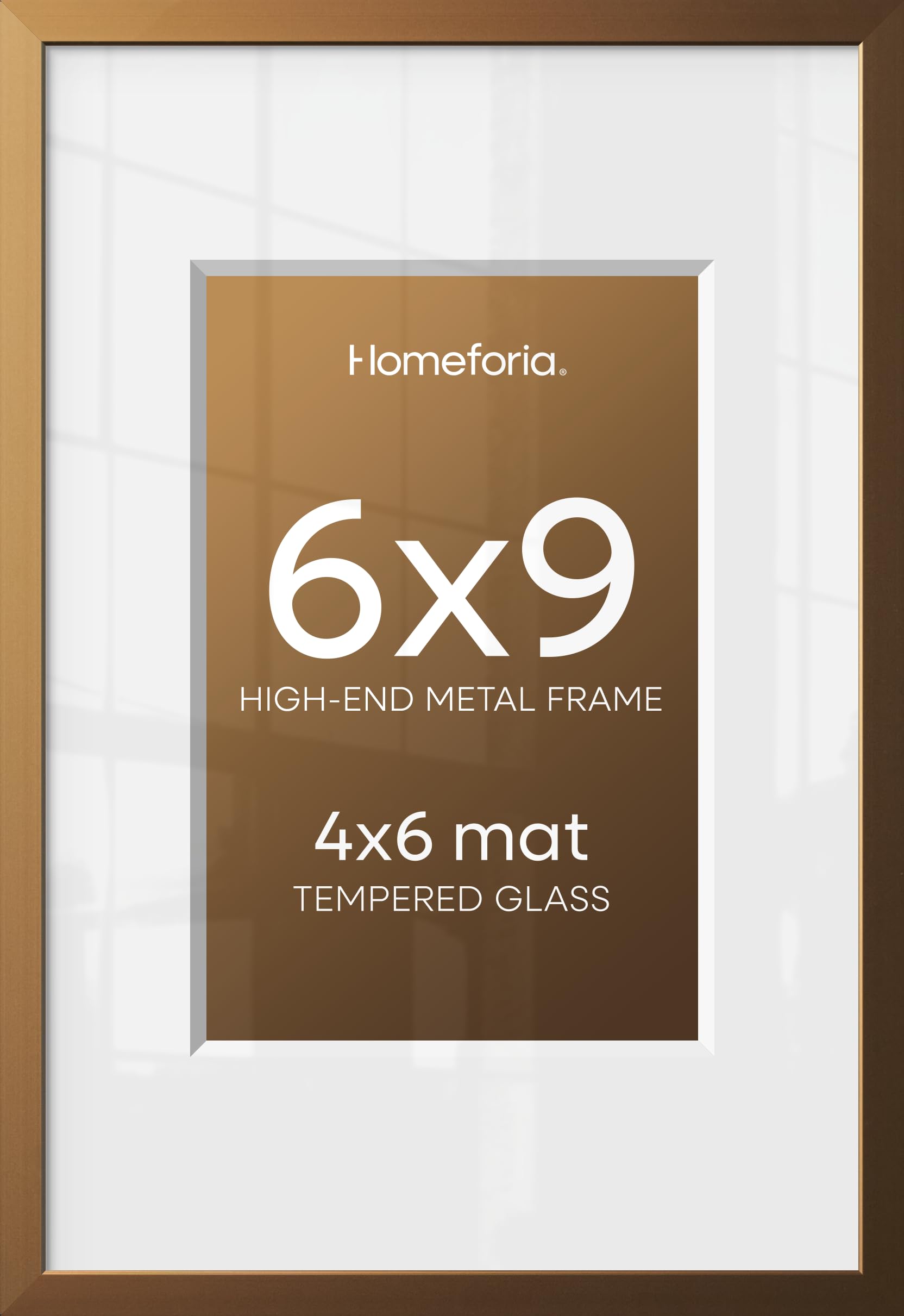 Homeforia 6x9 Bronze Picture Frame, High-End Metal, 4x6 Mat, Glass | High End Aluminum, Tempered Glass, Acid-Free 4x6 Removable Mat, 6x9 in Edge-to-Edge Display 9x6, Wall Kit, Set Of 3
