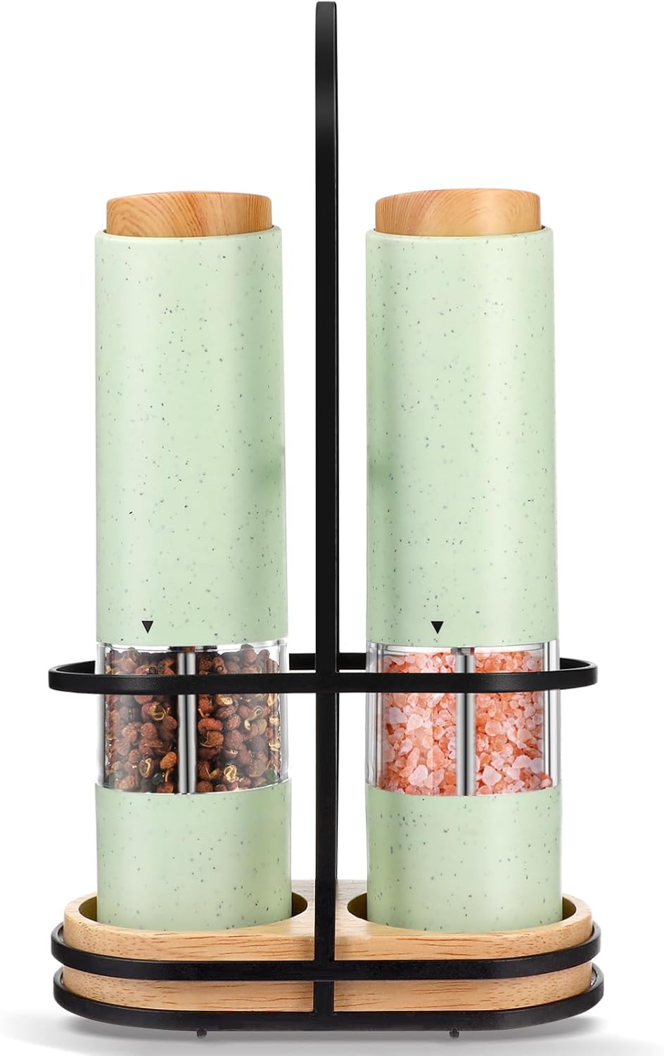 Ciieeo 2pcs Electric Pepper Adjustable Coarseness Sea with Stand for Kitchen Easy One-hand Transparent Design Moisture Cap