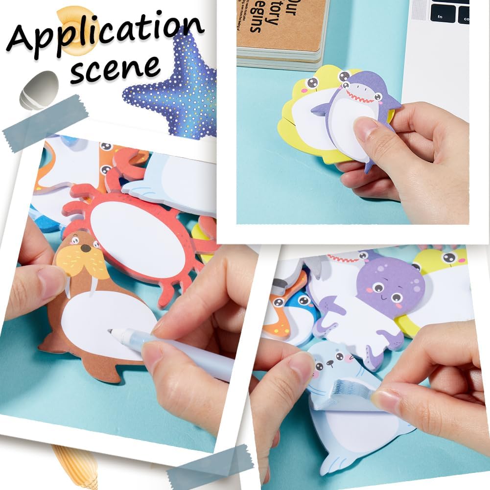 24 Pads 720 Sheets Ocean Animals Cartoon Sticky Notes Cute Memo Pad Set Self Adhesive Stick Note Funny Desk Accessories Mini Page Markers Flags for Home Office School Supplies Party Favor