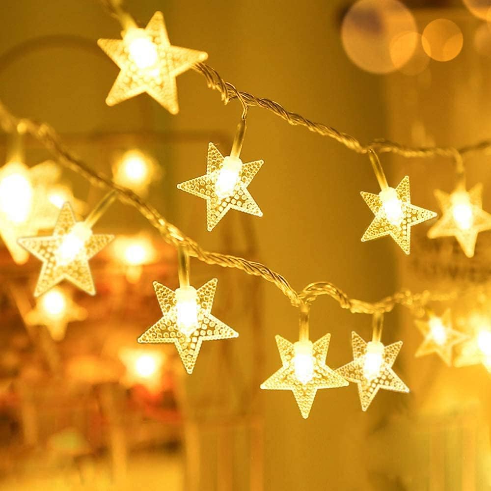 Star String Lights Battery Operated ，19.7FT 40 LED Fairy String Light for Home, Party, Christmas, Wedding, Garden Decoration, Warm White