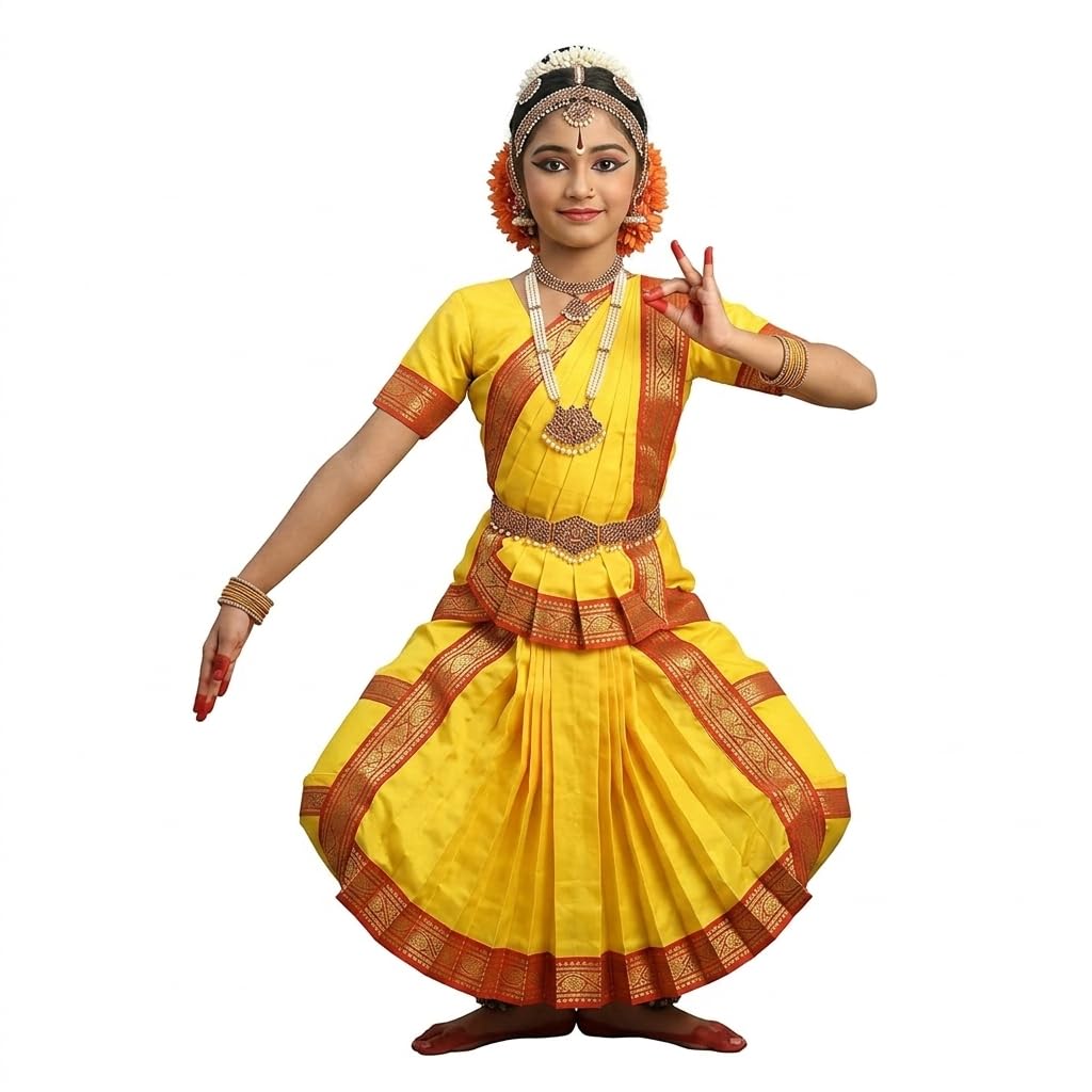 Bharatnatyam Dance Costume For Girls/Tradtional Bharatanatyam Costume/Classical Dance/Competitions & Annual Day-picture-14