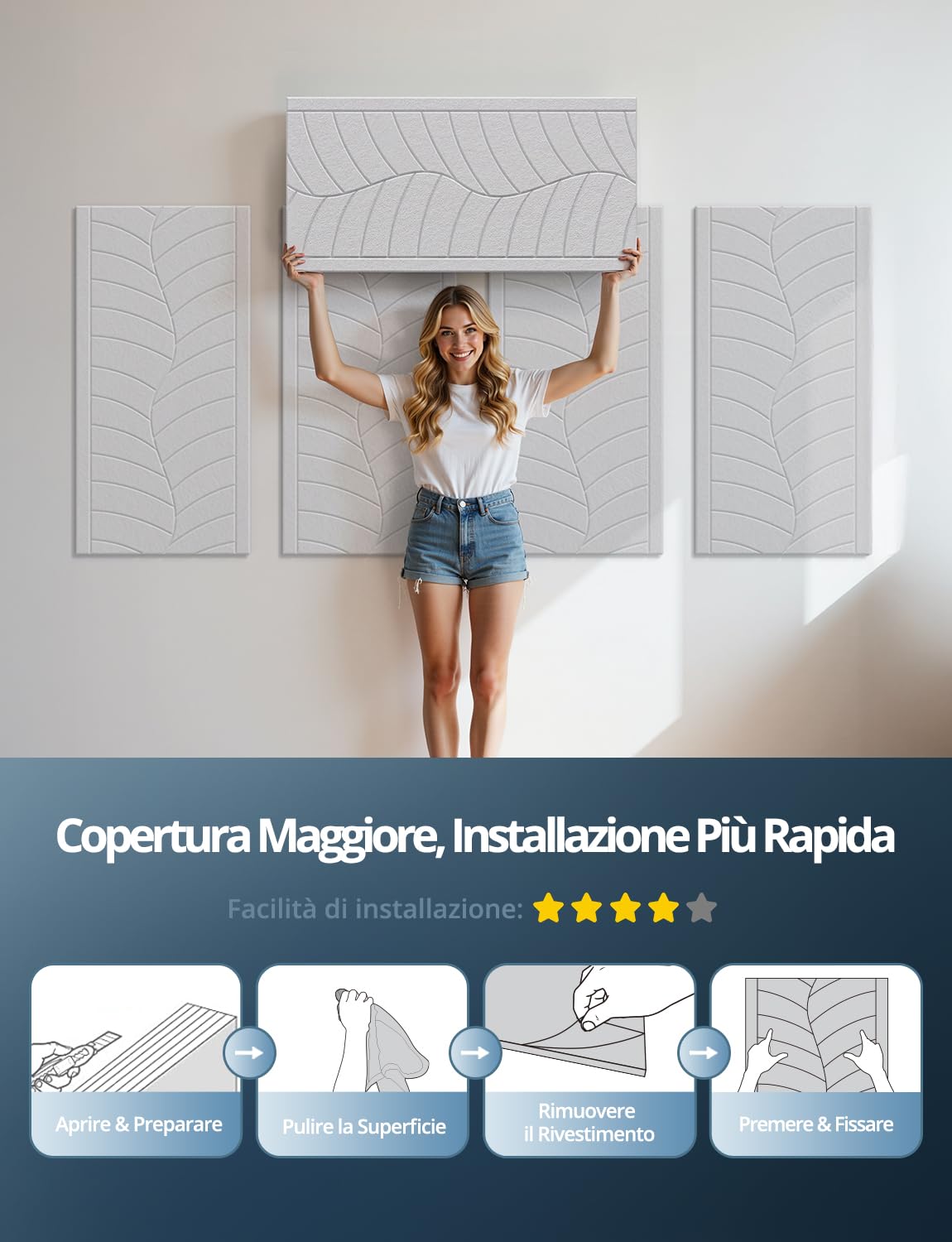 Kuchoow Grandi Pannelli Acustici Autoadesivi Fonoassorbenti da Parete, 4 pezzi, 120 x 60 x 0,9 cm, per ufficio, studio, trattamento acustico, decorazione da parete, bianco