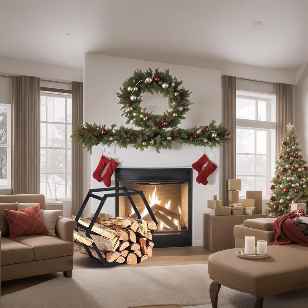 Gao Ge Firewood Rack Indoor Hexagon Holder, Heavy Duty Fire Wood Storage Racks for Outdoor, Stove Bracket Stacking Rack
