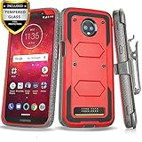 Telegaming Moto Z3 Case, Moto Z3 Play Case, with Belt Clip Holster Moto Z3 Screen Protector, Heavy Duty Shock Absorption Kickstand Armor Case for Moto Z3- Red