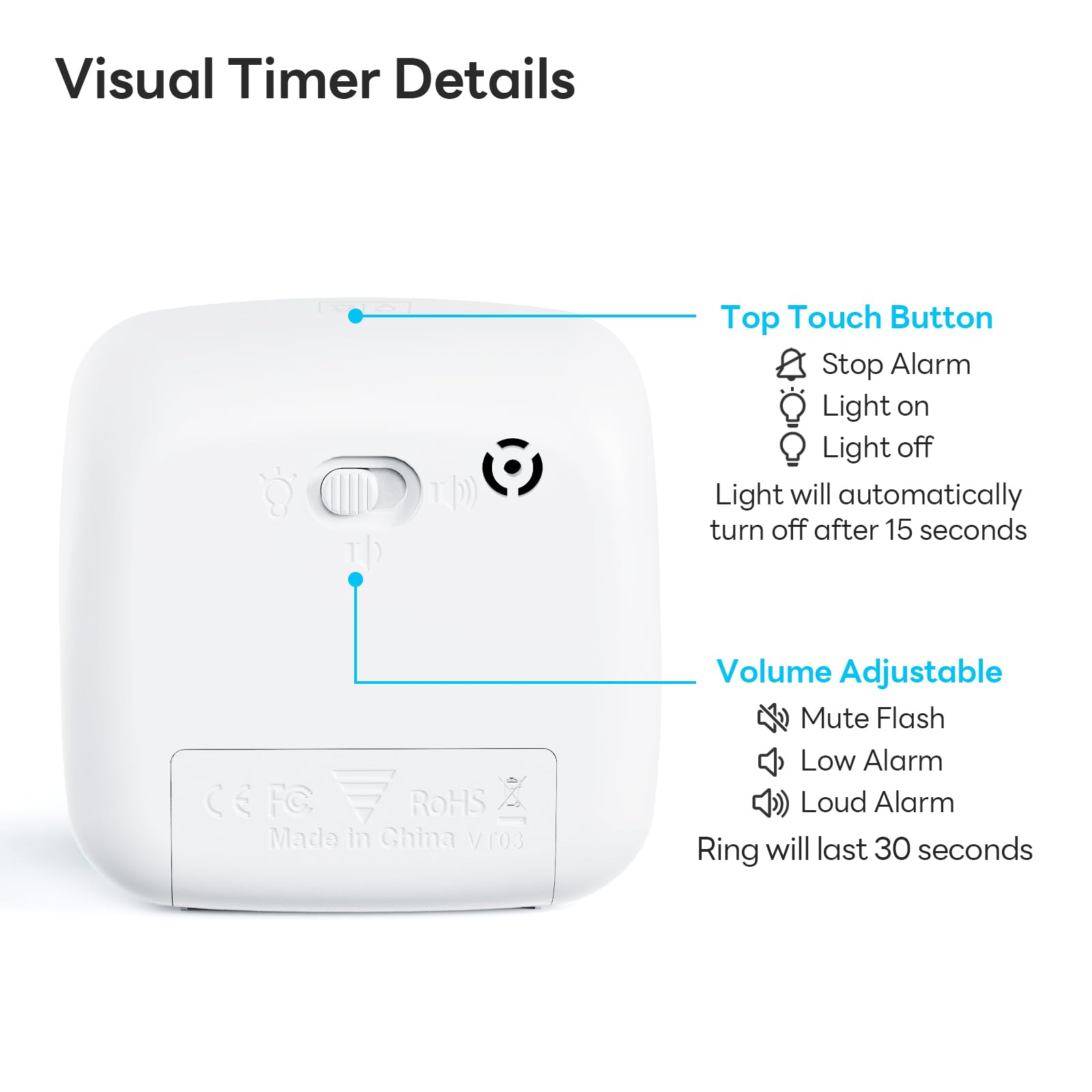 Yunbaoit Visueller Timer für Kinder & Erwachsene, 60 Minuten Regenbogen Countdown Timer mit Stummer Flash Funktion, Zeitmanagement Tool für Klassenzimmer, Haus, Küche, Büro (Blau)