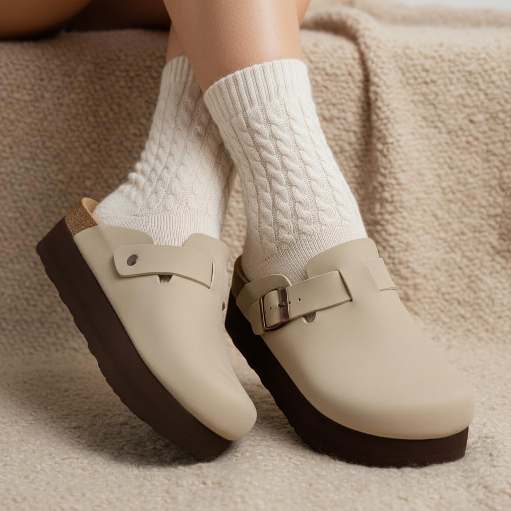 CUSHIONAIRE Loom Platform Clogs for Women, Stylish Vegan Suede Closed Toe Womens Clogs with Adjustable Buckle and Memory Foam Cork Footbed - Image 6