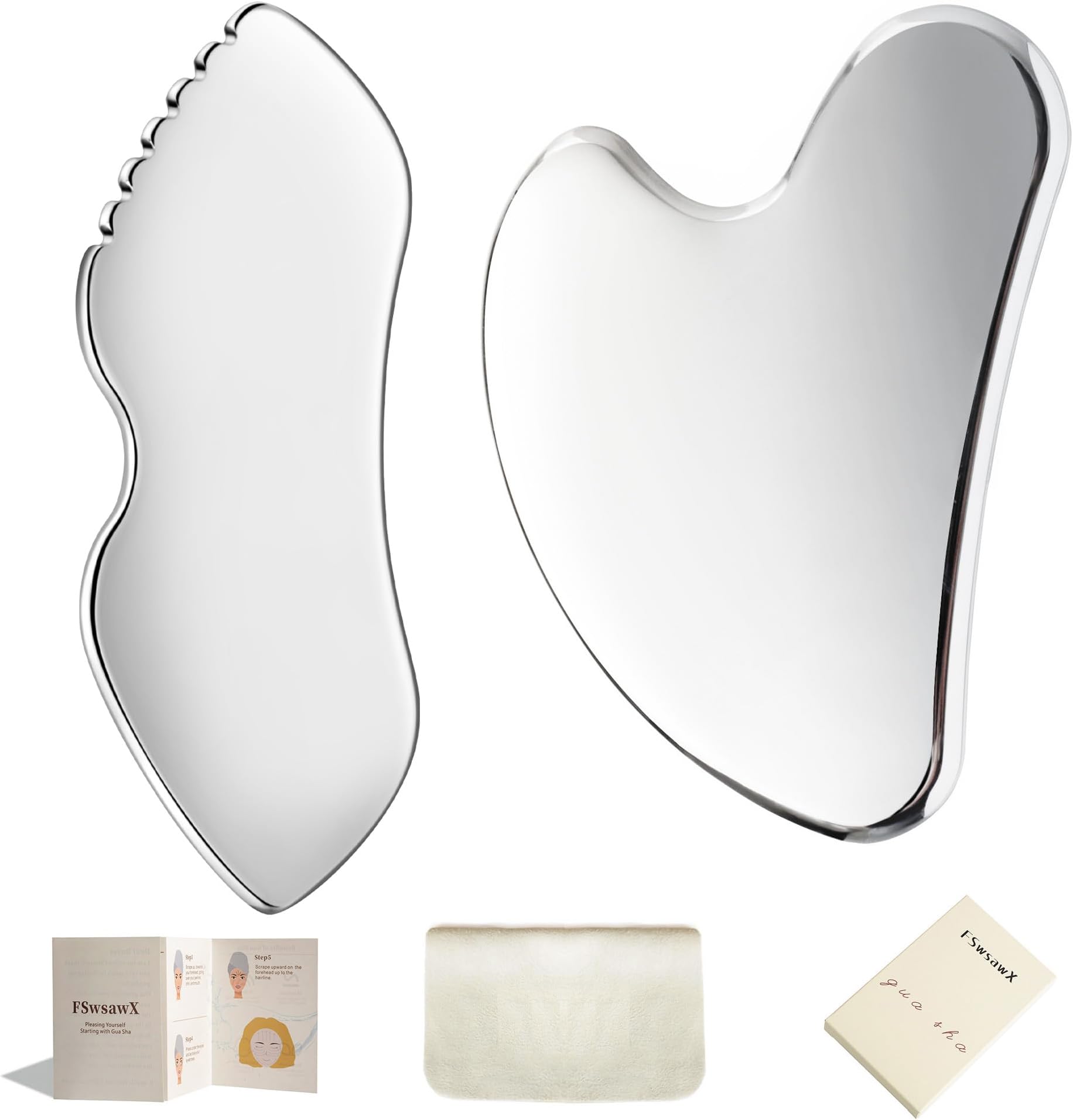 Stainless Steel Gua Sha Facial Tools, Face Comb & Massager Metal Gua sha Tool for Blood Circulation & Lymphatic Drainage, Body and Face Gua Sha Stone for Tighten Skin