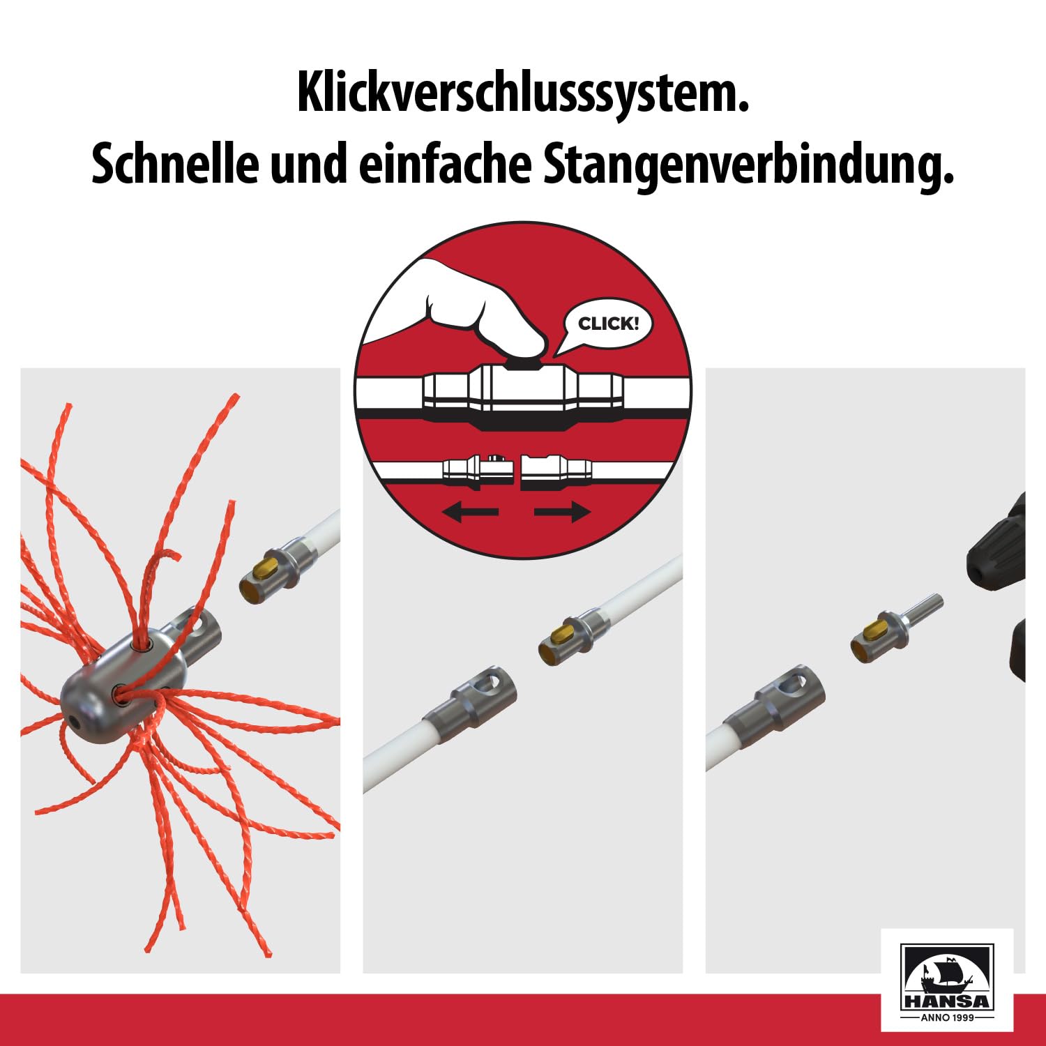 Hansa Tornado Schornsteinreinigungsset, 8 m - Schornsteinbürste - Schornsteinreiniger - Set mit Bürste und Haltegriff