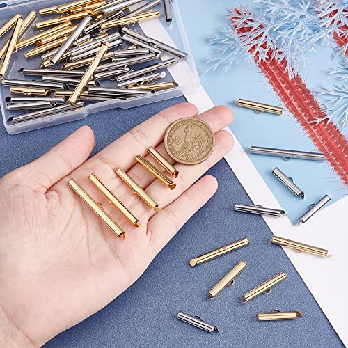 UNICRAFTALE about 60pcs 2 Colors 5 Size Stainless Steel Slide On End Clasp Tubes Crimp End Tube for Round Slider End Caps Crimp Tube Buckle Clasps for Bead Looms Bead Multi-Strand Necklace Jewelry - Image 2
