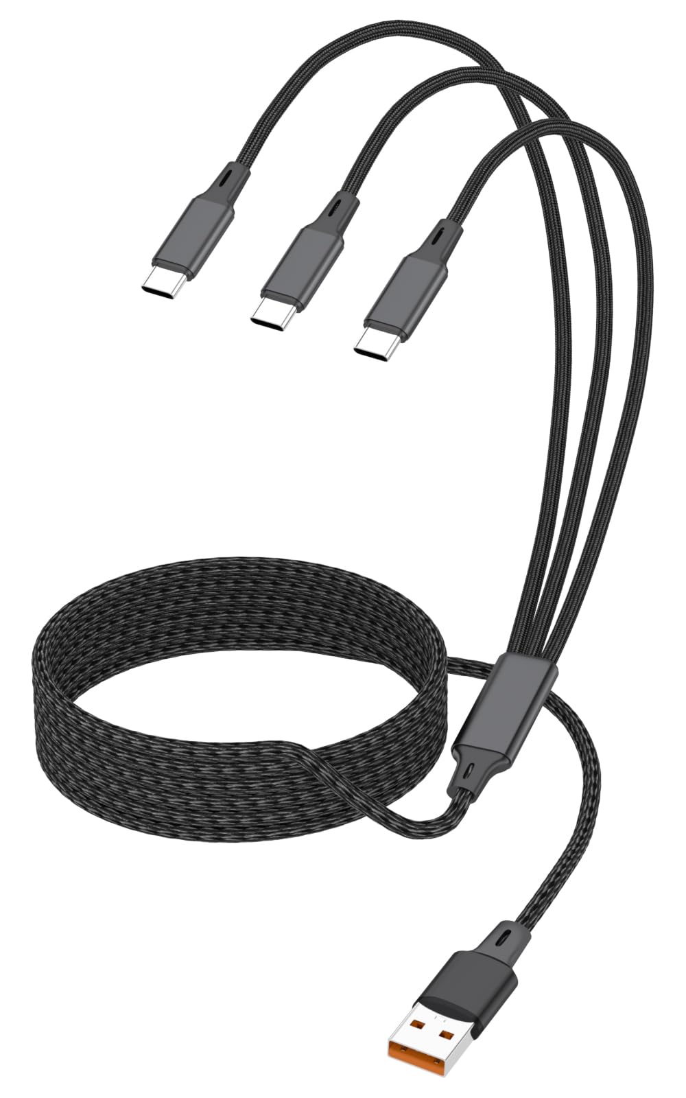 Wosixima 4FT Multi USB C Charging Cable, 3-in-1, USB-A to 3 USB-C Connectors, Multiple USB Type C Splitter Cords for iPhone 16/15 Pro Max, iPad Air/