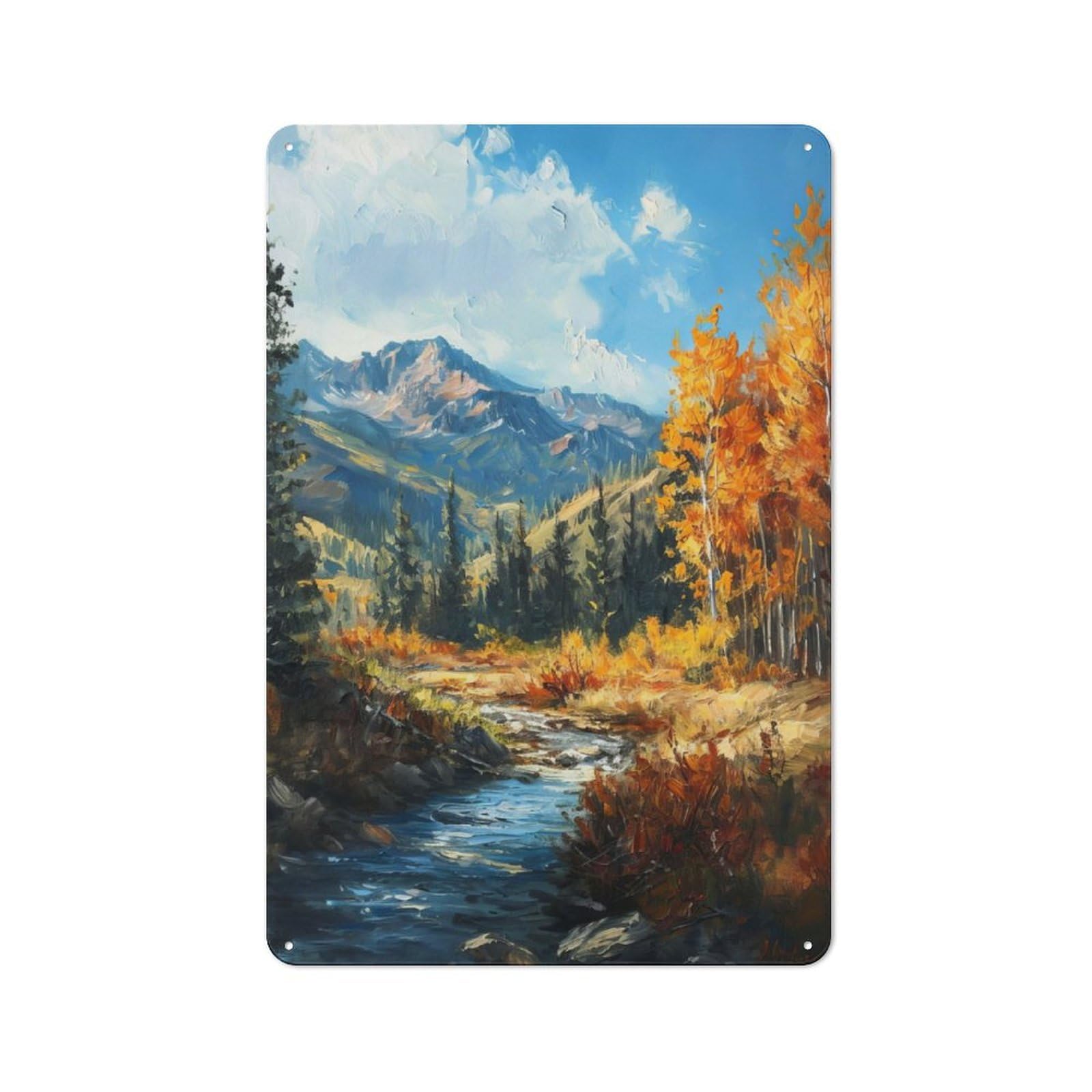 Junmoney Majestic Mountain Vista Tin Wall Plaque 30X20cm With For Pub Or Café, Suited To Pub Decor Enthusiasts, For Retro Home Interiors