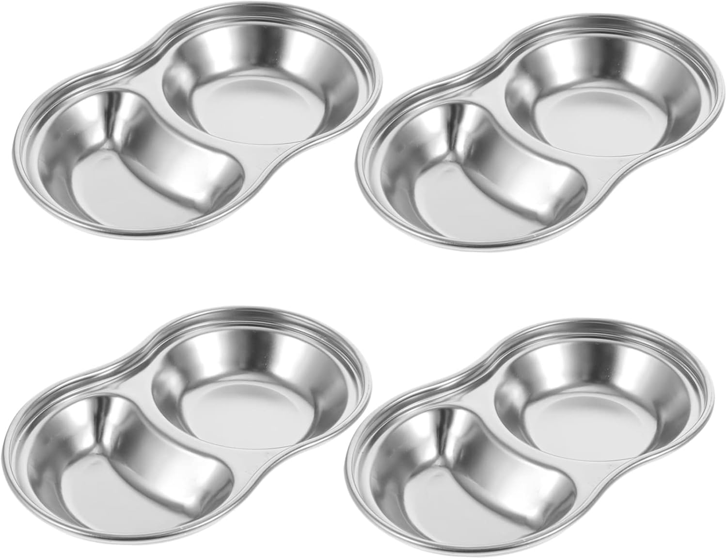 Mikinona 4pcs Stainless Steel Two-grid Sauce Plate for Bbq Picnic Xmas