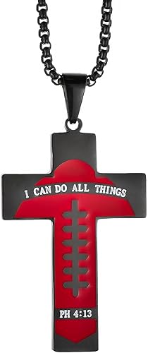 AKarrLili Collar de cruz de fútbol de acero inoxidable con versículo de la Biblia, collar con colgante de cruz deportiva
