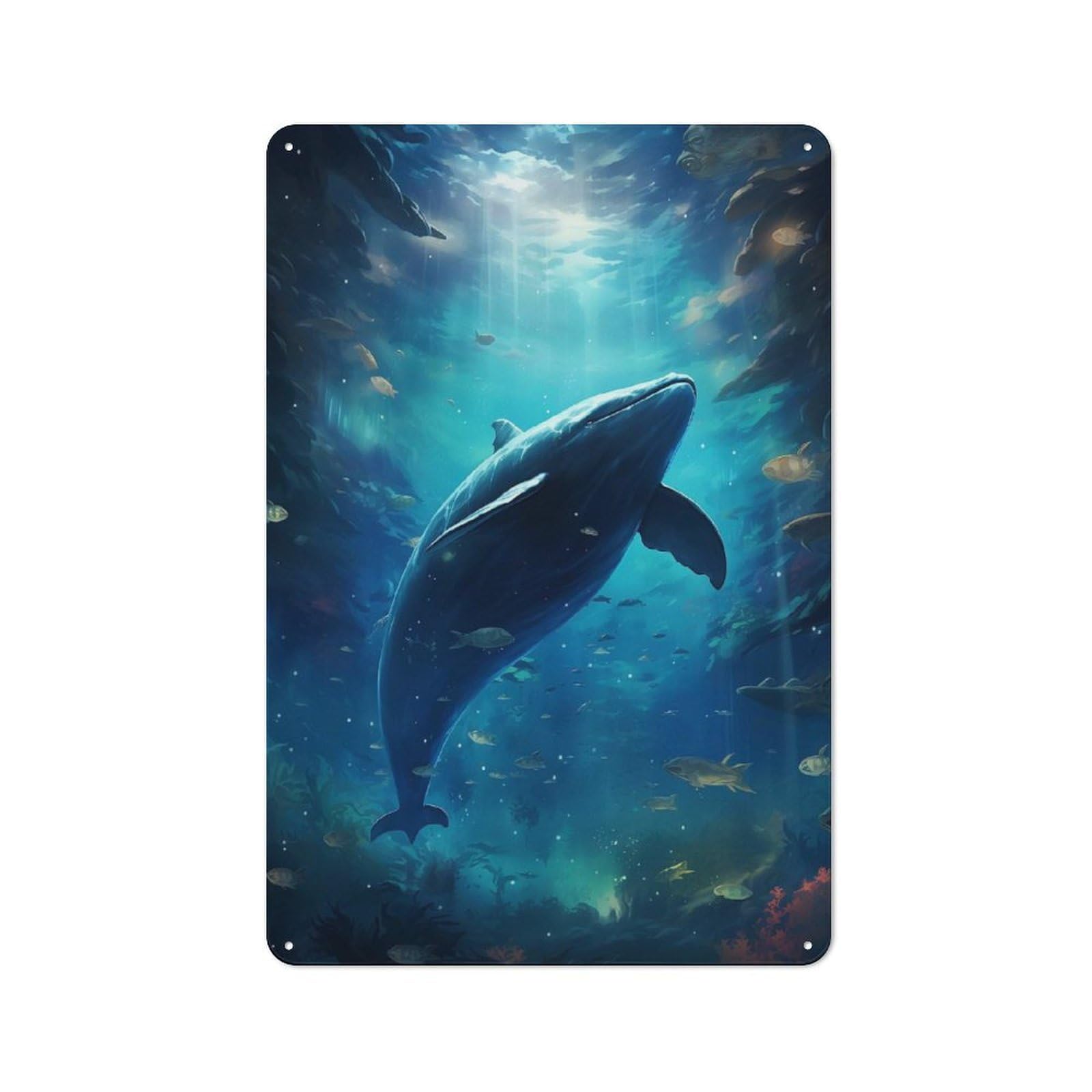 Junmoney Whale In Space Casual Metal Wall Decor 30X20cm, Tin Sign For Greenhouse, Garden Room, Cafe Or Entryway