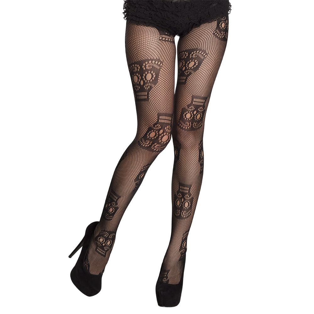 Boland 10130546 BOL02257 La Pelonana Skull Print Mesh Tights 50 Denier, Black, One Size