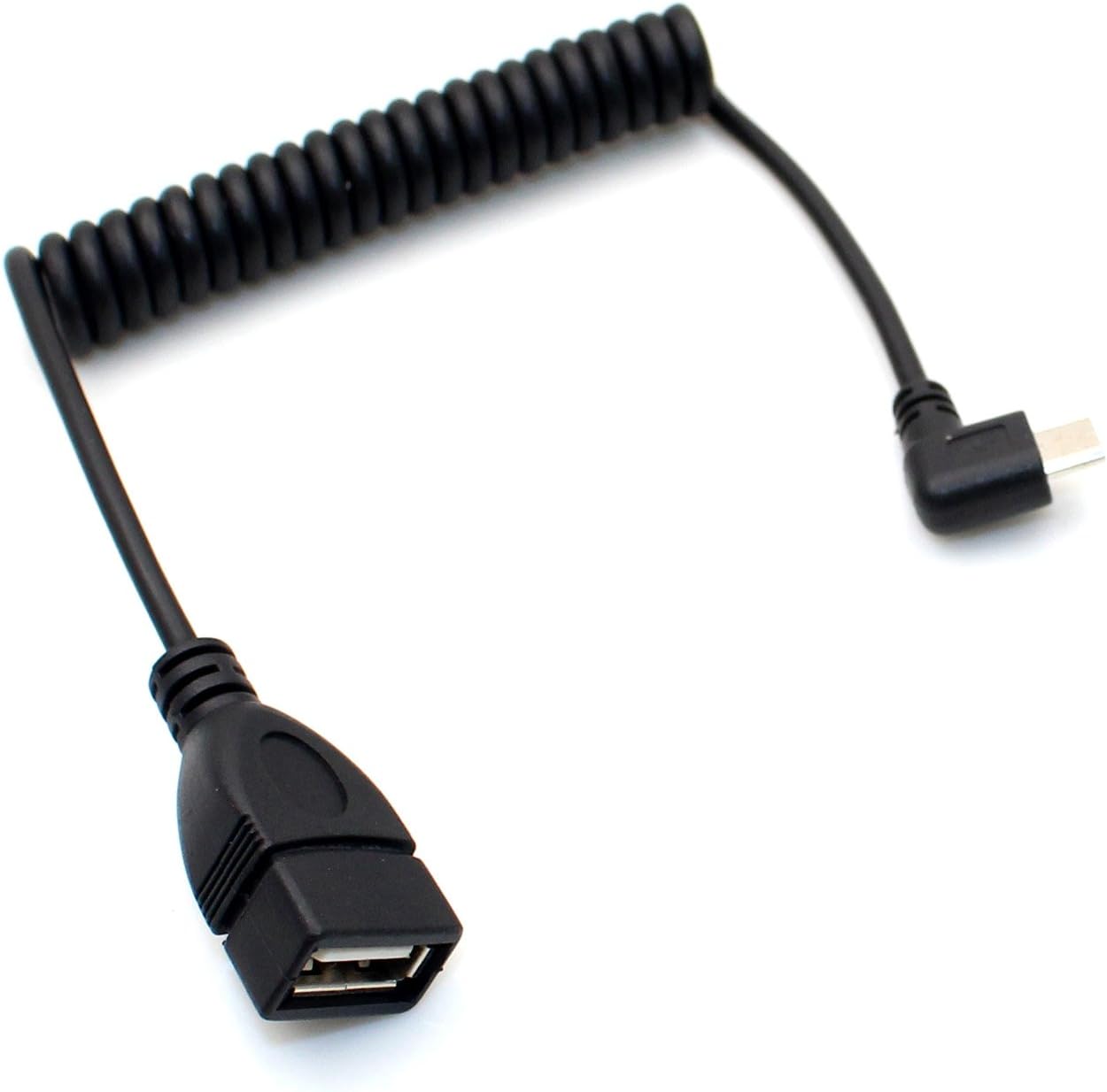 Coiled Micro USB OTG Cable - Rerii 90 Degree Spring, Coiled Micro USB OTG Cable, Coiled Micro USB to USB Adapter for OTG Compatible Devices