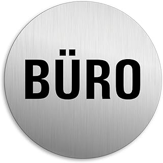 Schild Büro Ø 75 mm Aluminium gebürstet Edelstahloptik selbstklebend