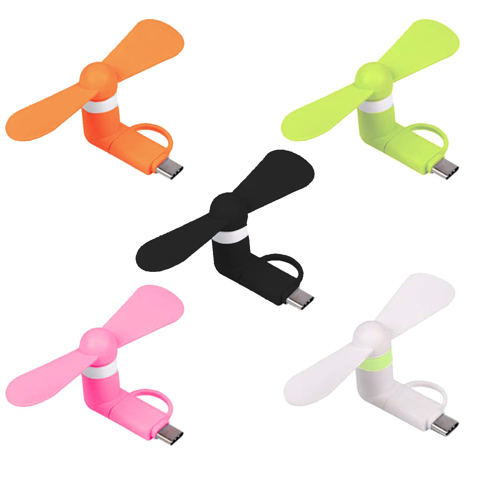 Cerioll 5 Stücke Mini-Handy-Lüfter, 2 in 1 Mini-Handy-Ventilator, Tragbarer Kühler Rotierender Ventilator, Tragbarer Mini-USB-Handy-Lüfter, 2-in-1-Lüfter für i-Phone -Telefone/Type-C-Telefone
