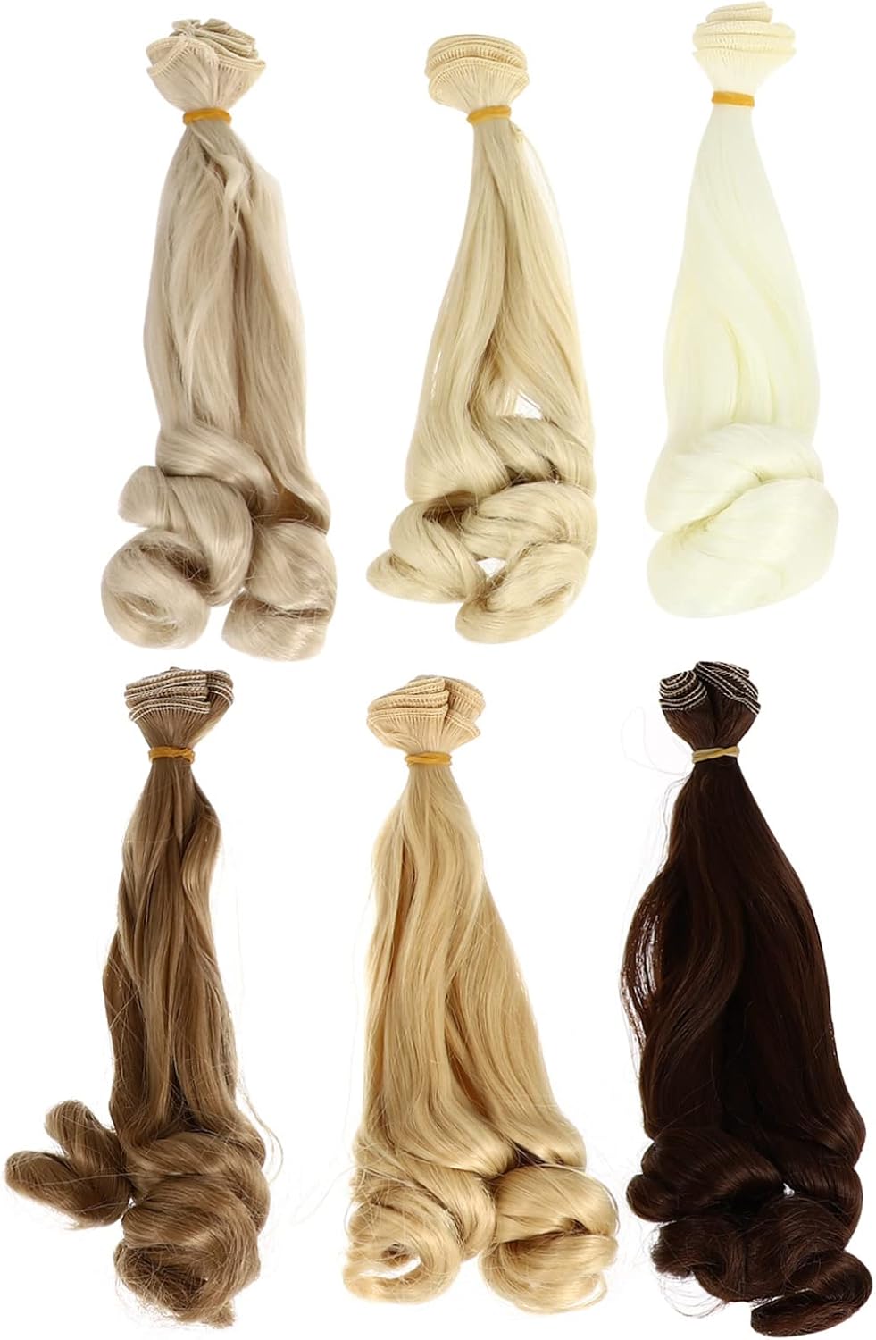 Anneome 6pcs Doll Hair Wigs Colorful Heat Resistant Extensions for Doll Making Short Wavy Styles Realistic and Skin-Friendly