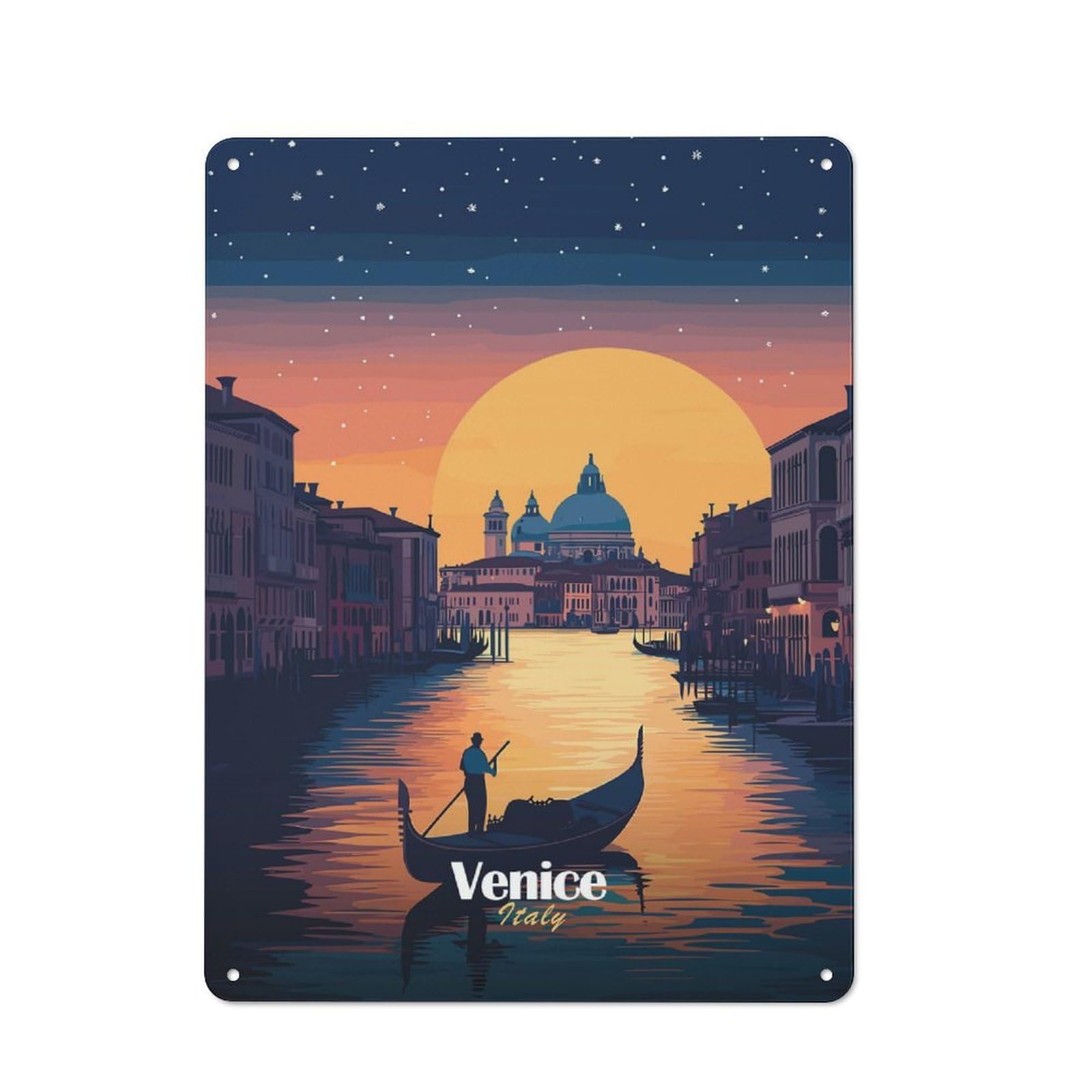 Junmoney Style-18 Venice Sunset Gondola Vintage Metal Wall Decor 40X30cm, Tin Sign For Cafe, Pub, Workshop Or Home Bar, Small Accent For Blank Walls