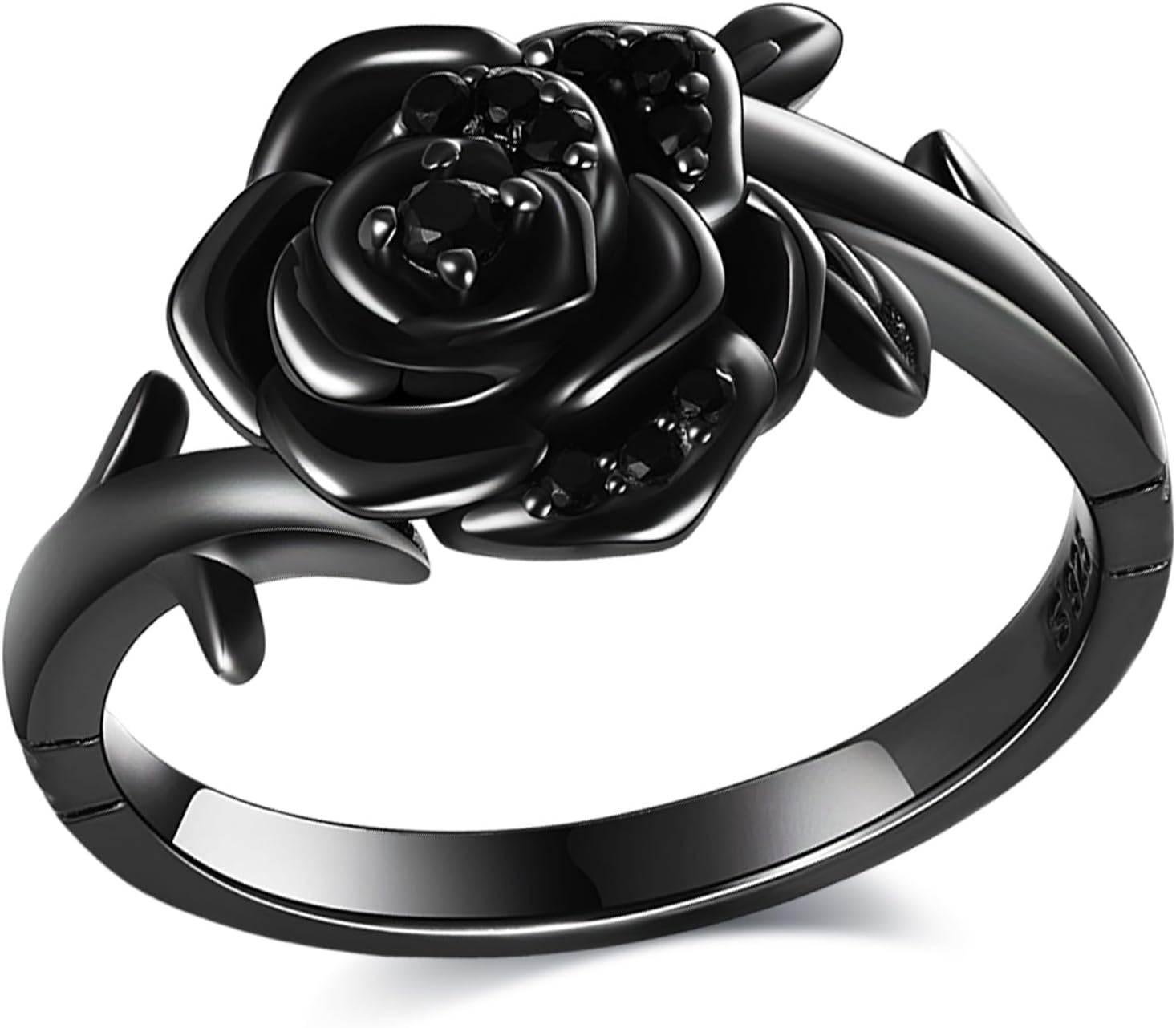 Black Rose Flower Ring Sterling Silver Goth Black Rose Jewelry Gift for Women